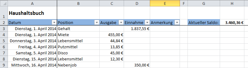 Exel haushaltsbuch Haushaltsbuch Excel