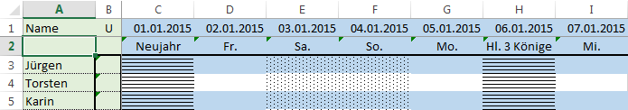 Zusätzliche Zeile zu den kalendarischen Daten