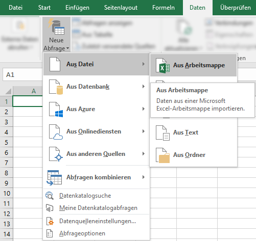 Abfrage aus einer Excel-Datei erstellen (2016)