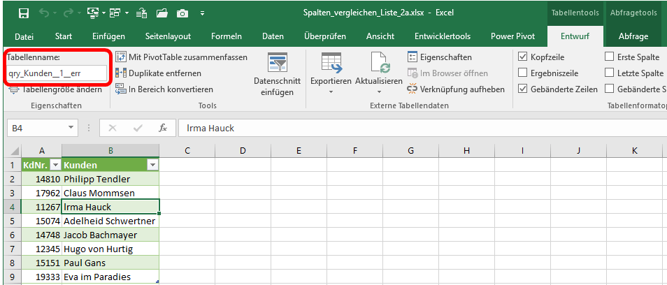 Eindeutige Identifikationsmöglichkeit der Tabelle