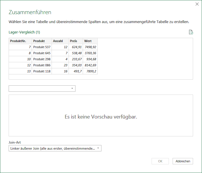 Der erste Schritt zum Zusammenführen zweier Abfrageb