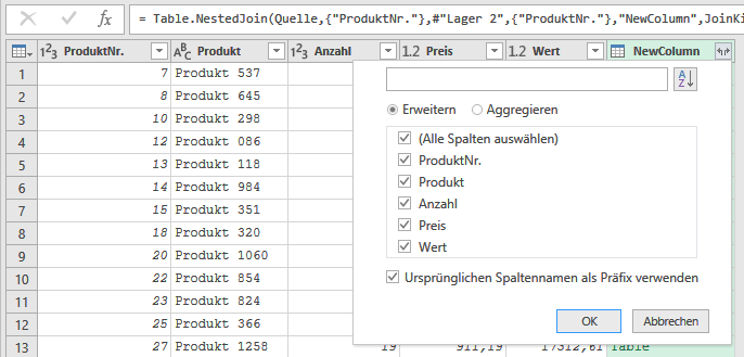 Diese Felder bzw. Spalten der zweiten Abfrage können Sie anzeigen lassen