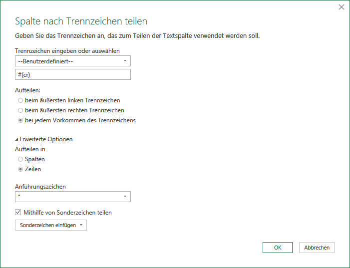 Power Query schlägt fälschlicherweise einen Wagenrücklauf -CHR(13)- vor ...