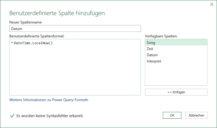 Benutzerdefinierte Spalte mit einer Formel der Power Query-Sprache M