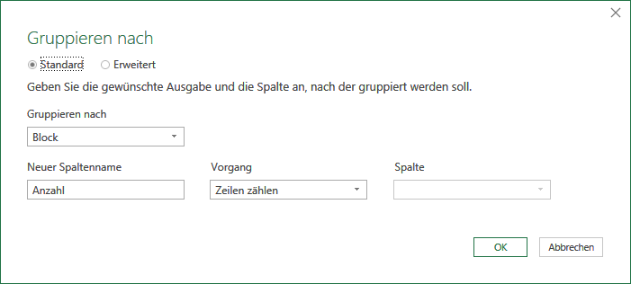 Das leere Fenster für die Gruppierung