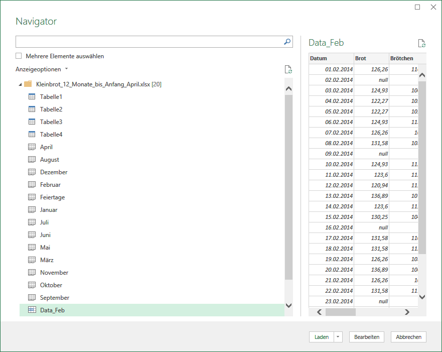 Die Datenvorschau im rechten Bereich ist sehr hilfreich