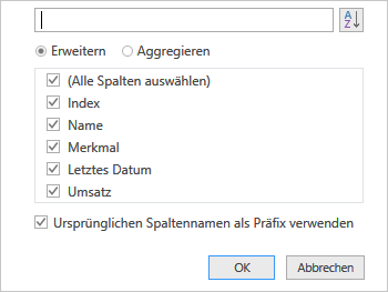 Welche Spalten sollen erweitert werden?