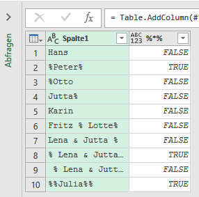 Die neue, ausgefüllte Spalte mit den TRUE/FALSE-Werten