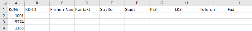 Die Ziel-Datei mit einigen ausgefüllten Kundennummern