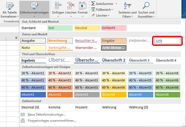 Formatierung eines Links in typischem Aussehen